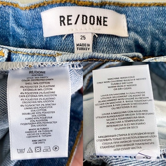 RE/DONE Jeans 70s Stove Pipe High-Rise Distressed Crop Destroyed Dawn 25 NWT - Picture 4 of 8